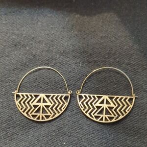 Gold Tone Geometric Hoop Statement Earrings